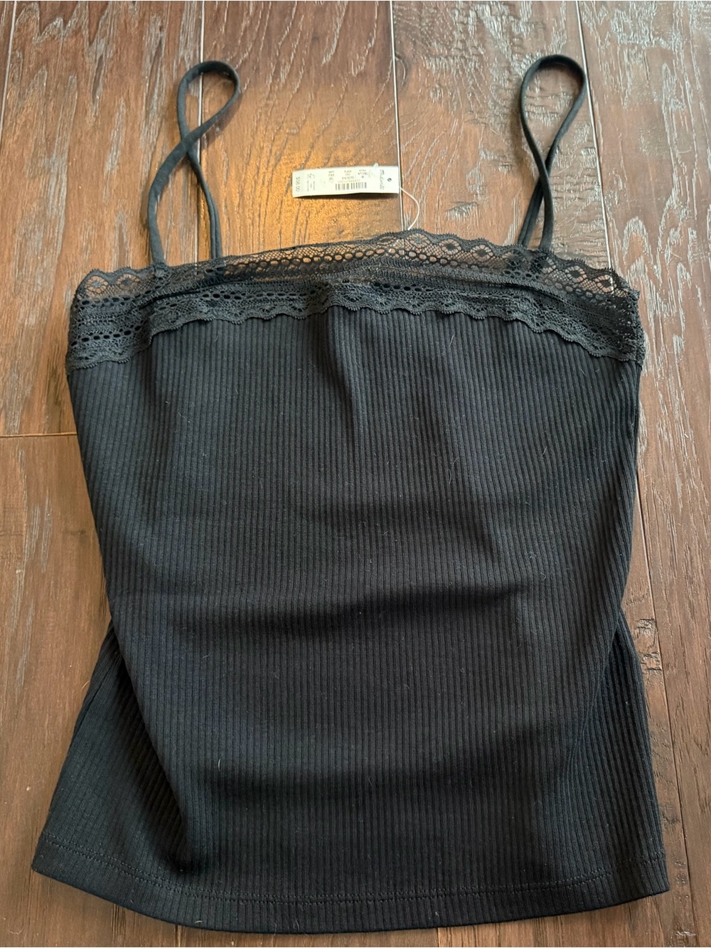 Madewell Women's Black Lace-Trim Ribbed Cami Tank Top
